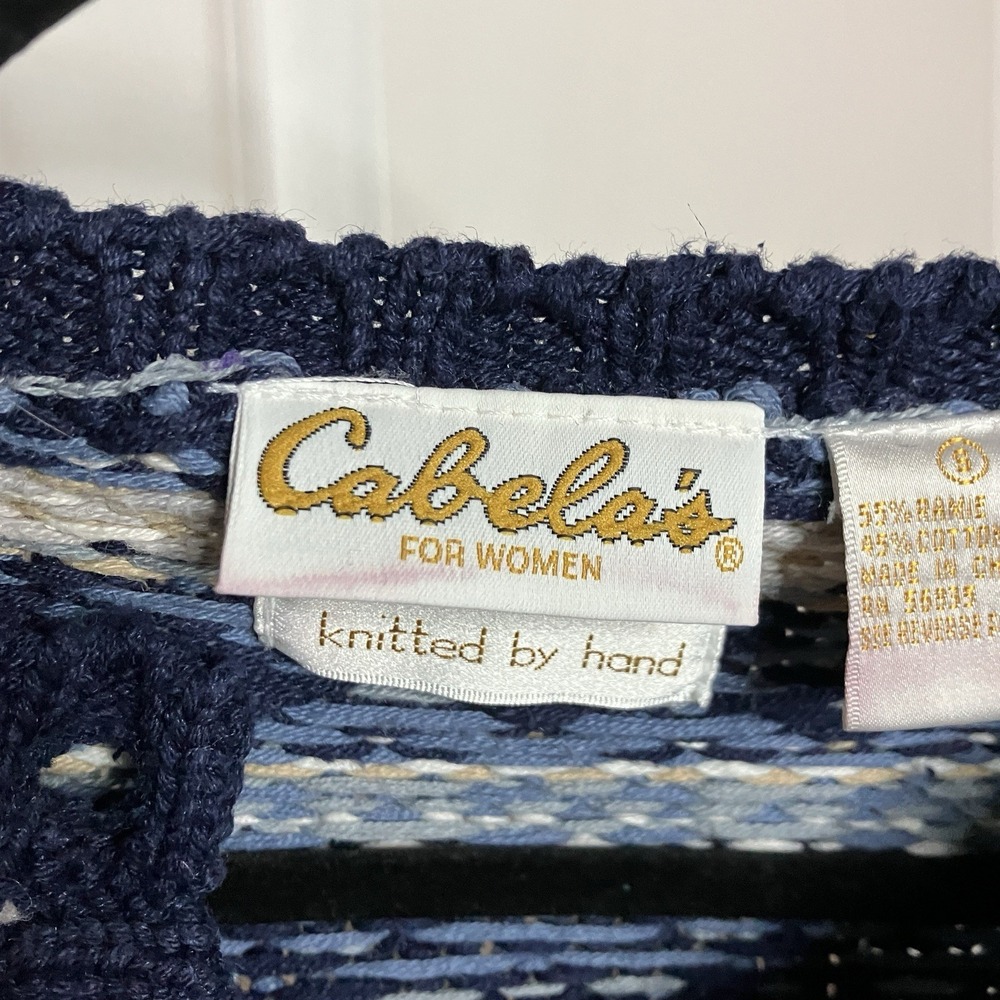 Vintage Cabelas Womns Hand Knit Wolf Wilderness Cardigan Sweater Blue Fair Isle - Picture 5 of 8